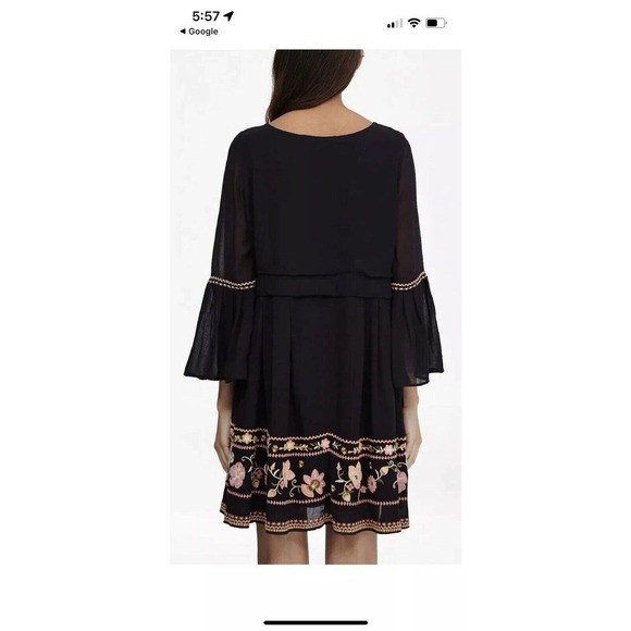 French Connection Sunshine Bloom Gypsy Dress 0 XS Blue Pink Floral Embroidered - Picture 2 of 16